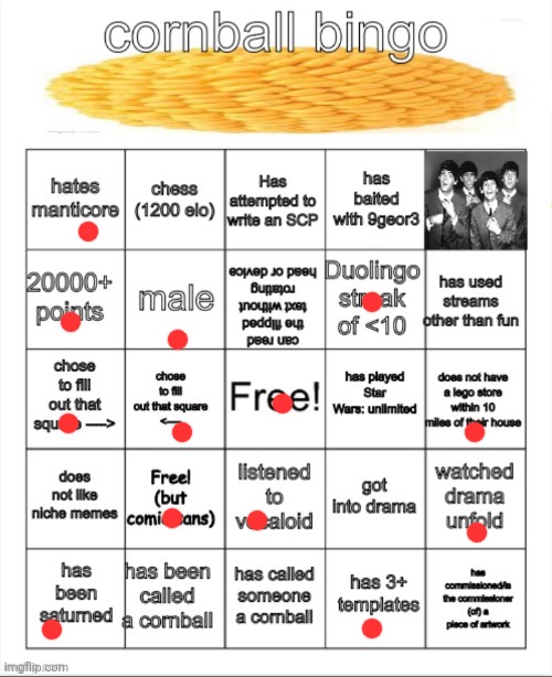 cornball bingo | image tagged in cornball bingo | made w/ Imgflip meme maker