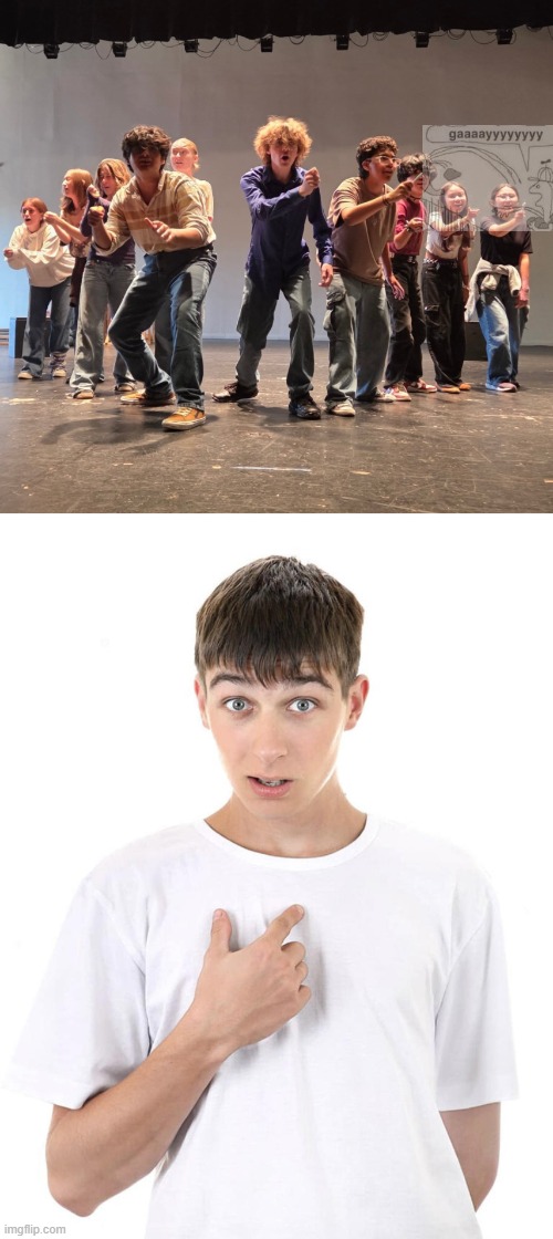 my old high school's theater jumpscared me with him again | image tagged in guy pointing at himself | made w/ Imgflip meme maker