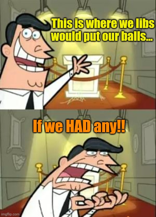 This Is Where I'd Put My Trophy If I Had One Meme | This is where we libs would put our balls... If we HAD any!! | image tagged in memes,this is where i'd put my trophy if i had one | made w/ Imgflip meme maker