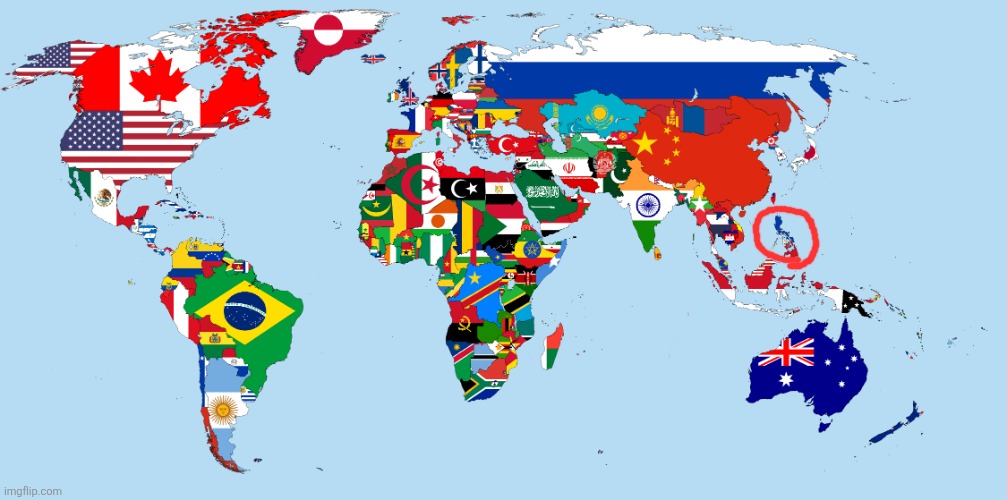 Im filipino rn | image tagged in map of the world with flags | made w/ Imgflip meme maker