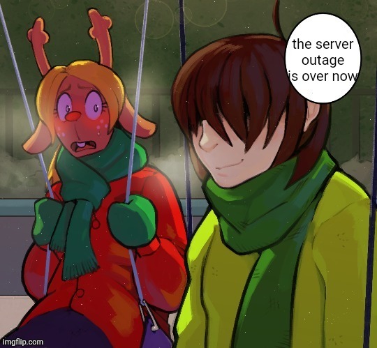 yipee | the server outage is over now | image tagged in deltarizz blank | made w/ Imgflip meme maker