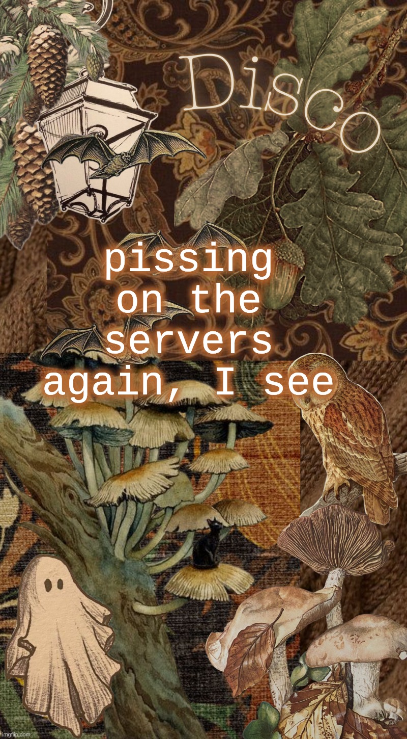 Disco's autumn temp | pissing on the servers again, I see | image tagged in disco's autumn temp | made w/ Imgflip meme maker