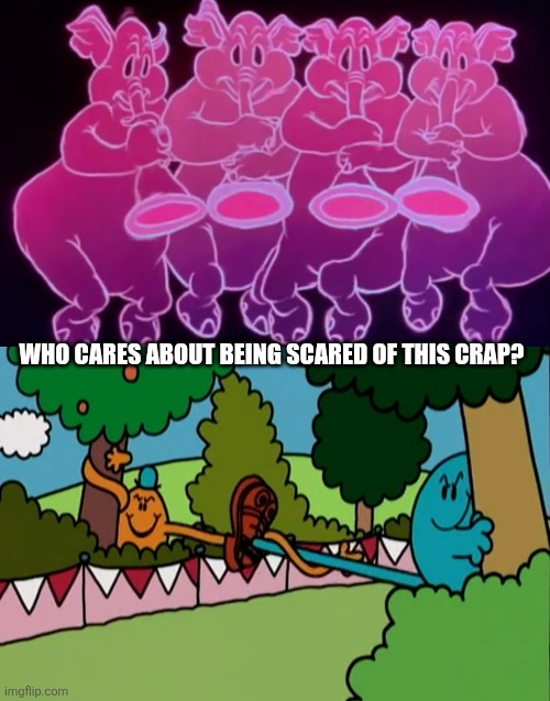Pink elephants | WHO CARES ABOUT BEING SCARED OF THIS CRAP? | image tagged in destroy this crap,pink,elephant,deviantart,oh wow are you actually reading these tags | made w/ Imgflip meme maker