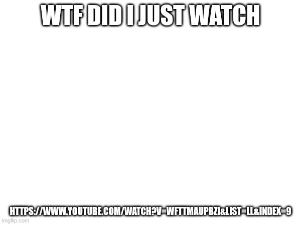https://www.youtube.com/watch?v=wFTtmAUpbzI&list=LL&index=9 | WTF DID I JUST WATCH; HTTPS://WWW.YOUTUBE.COM/WATCH?V=WFTTMAUPBZI&LIST=LL&INDEX=9 | image tagged in send help | made w/ Imgflip meme maker