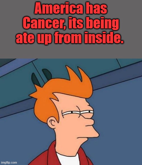 Destroyed from within by the Enemies within. Wake Up. They're not immigrants. They come to destroy. Not to be part of. | America has Cancer, its being ate up from inside. | image tagged in memes,futurama fry | made w/ Imgflip meme maker