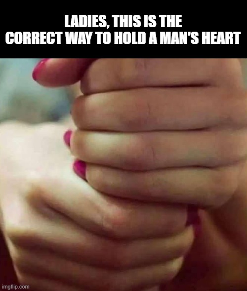 Hold a Man's Heart | LADIES, THIS IS THE CORRECT WAY TO HOLD A MAN'S HEART | image tagged in sex jokes | made w/ Imgflip meme maker