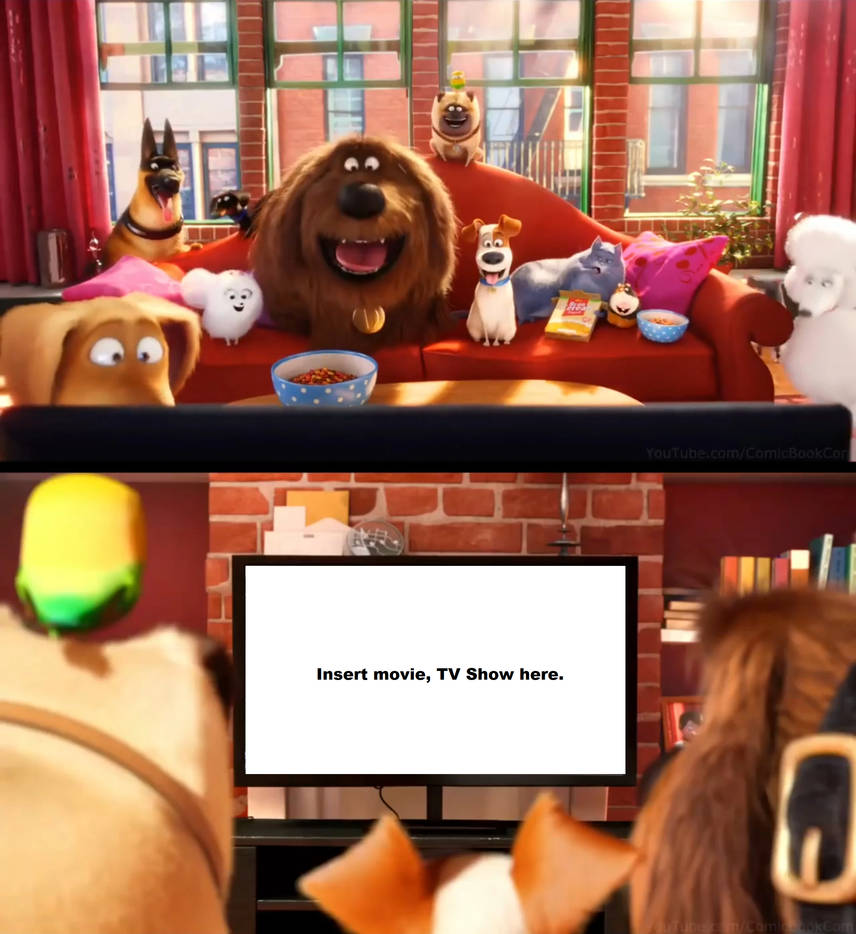 The Pets watching a blank on TV Blank Meme Template