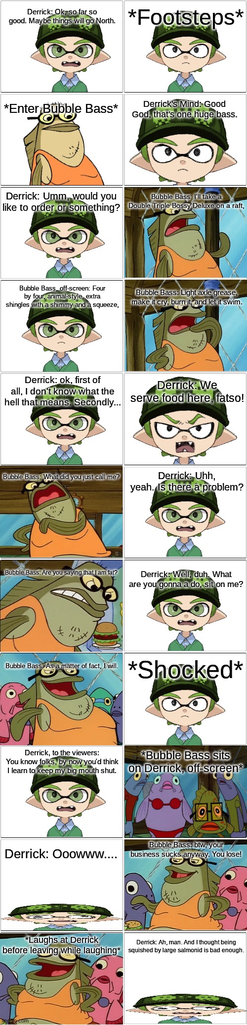 An unnamed EOI short movie scene: Derrick meets Bubble Bass.mp3 | image tagged in comic,derrick,bubble bass,eoiverse,paleoverse | made w/ Imgflip meme maker