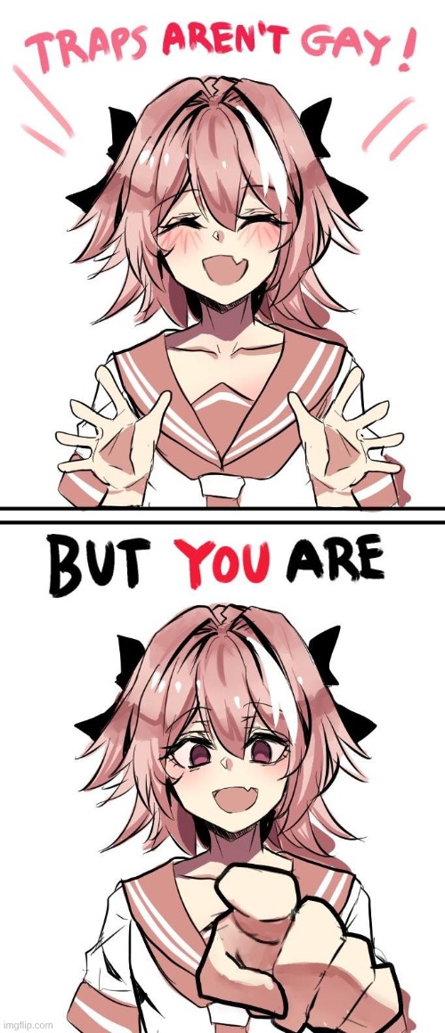Astolfo on Traps | image tagged in trap,femboy,astolfo,cute,it's a trap,its a trap | made w/ Imgflip meme maker