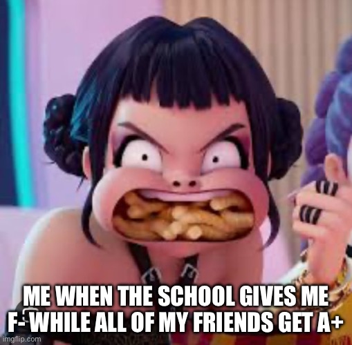 ME WHEN THE SCHOOL GIVES ME F- WHILE ALL OF MY FRIENDS GET A+ | image tagged in kpop demon hunters,school | made w/ Imgflip meme maker