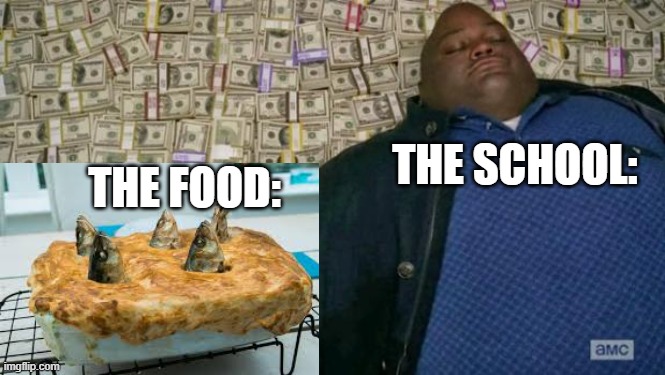 School lunch b like | THE SCHOOL:; THE FOOD: | image tagged in huell money,school,school lunch,funny,relatable | made w/ Imgflip meme maker