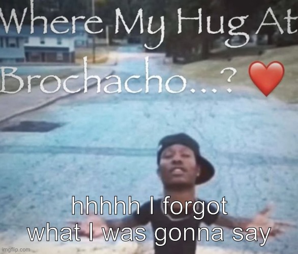 where my hug at brochacho | hhhhh I forgot what I was gonna say | image tagged in where my hug at brochacho | made w/ Imgflip meme maker