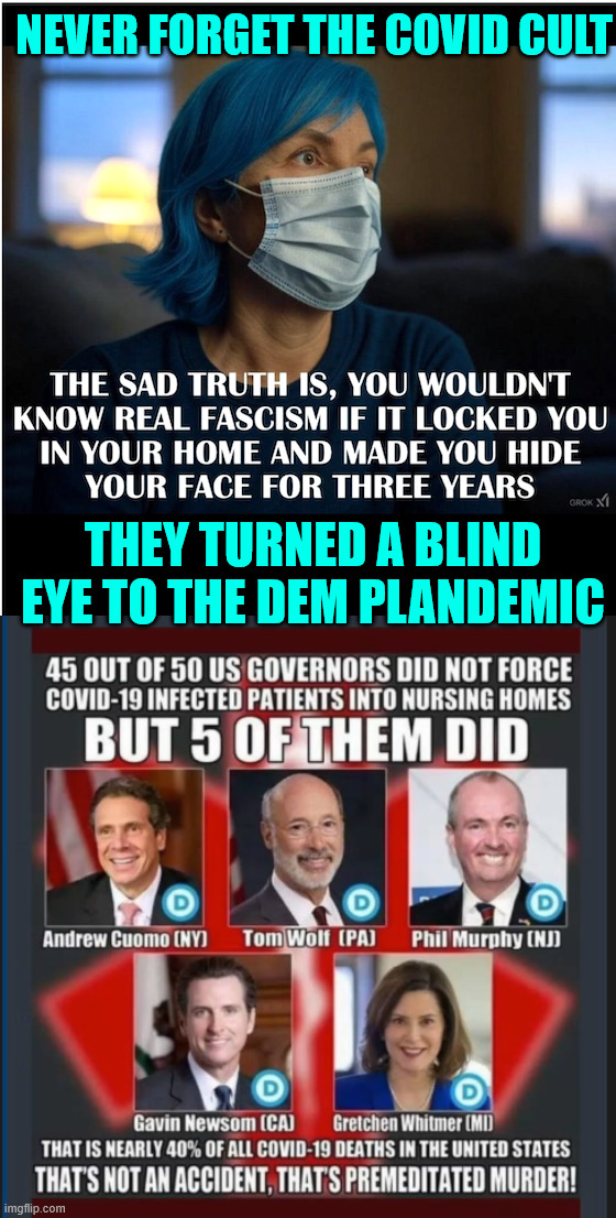 Never forget | NEVER FORGET THE COVID CULT; THEY TURNED A BLIND EYE TO THE DEM PLANDEMIC | image tagged in covid cult,turned a blind eye to the dem plandemic | made w/ Imgflip meme maker