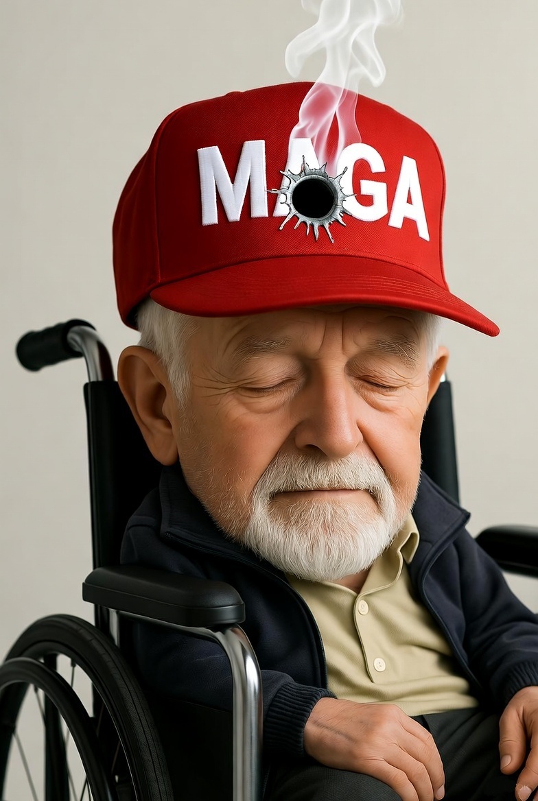 Old elderly man MAGA hat bullet hole smoking Blank Meme Template