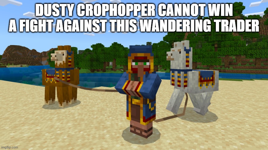 Wandering Trader | DUSTY CROPHOPPER CANNOT WIN A FIGHT AGAINST THIS WANDERING TRADER | image tagged in wandering trader | made w/ Imgflip meme maker