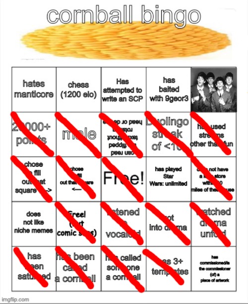 cornball bingo | image tagged in cornball bingo | made w/ Imgflip meme maker