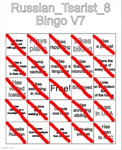 Damn ts was an easy one, whoever made it must be just like me fr | image tagged in russian_tsarist_8 bingo v7 | made w/ Imgflip meme maker