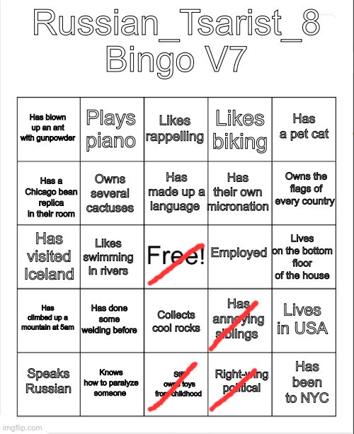 Russian_Tsarist_8 Bingo V7 | image tagged in russian_tsarist_8 bingo v7 | made w/ Imgflip meme maker