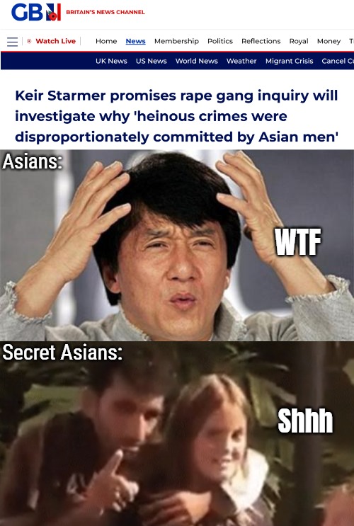 Pakistani. Woke means to not report details, to "avoid stigma". If you're forced to, then you do entire Asia. | Asians:; WTF; Secret Asians:; Shhh | image tagged in woke,uk,great britain,muslims,asian guy | made w/ Imgflip meme maker