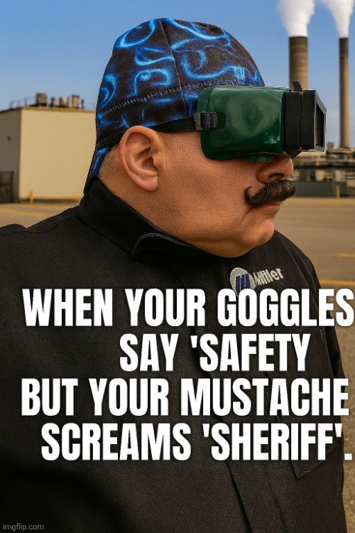 GOGGLES AND MUSTACHE | image tagged in mustache,welder | made w/ Imgflip meme maker