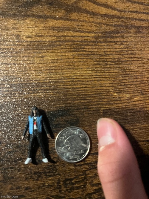 I have a VERY tiny stranger things figurine idk from where (thumbnail and coin for comparison) | image tagged in smol | made w/ Imgflip meme maker