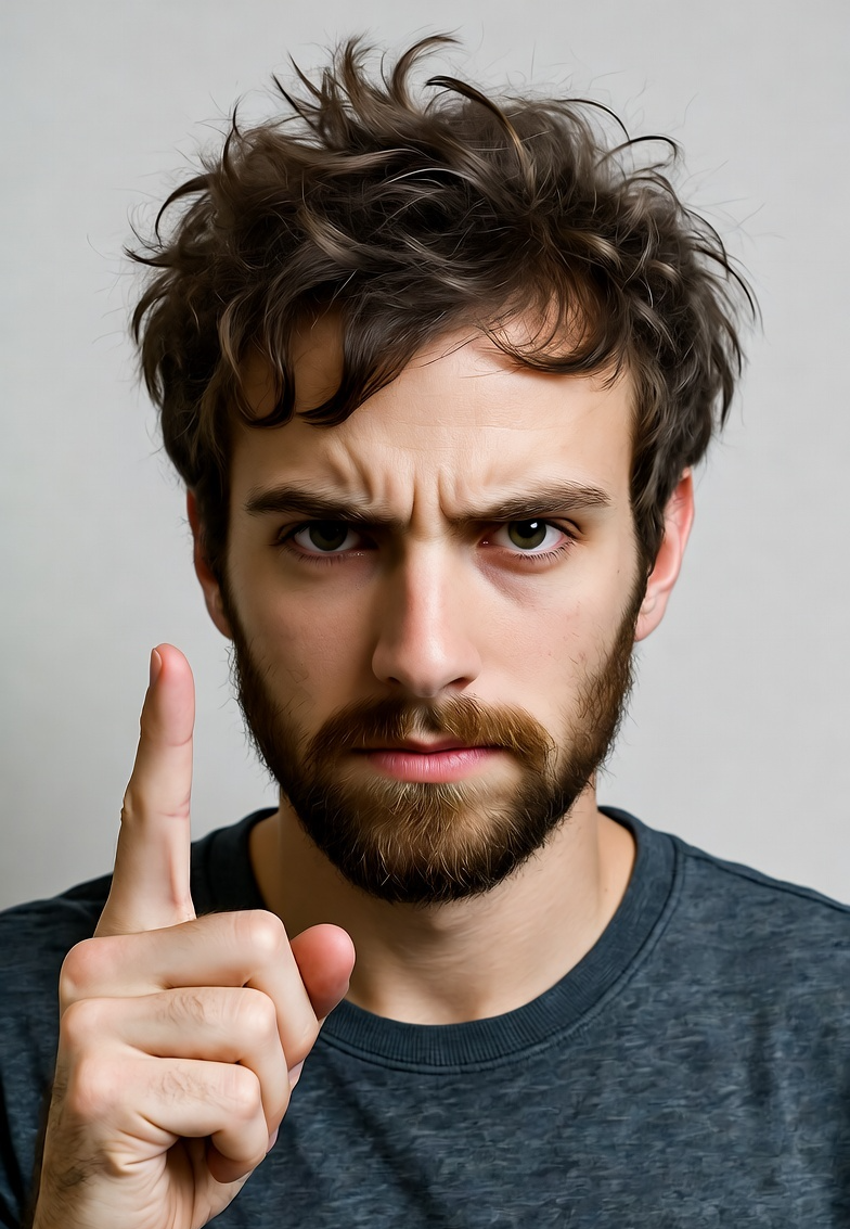 Angry militant atheist finger-pointing in air Blank Meme Template