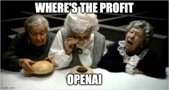 Where is the profit, OpenAI? OpenAI has not provided a path to profitability and may go bankrupt in the future.