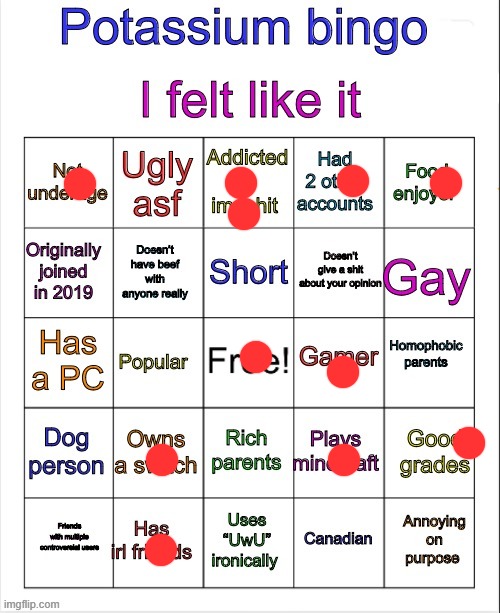 Potassium bingo v3 | image tagged in potassium bingo v3 | made w/ Imgflip meme maker