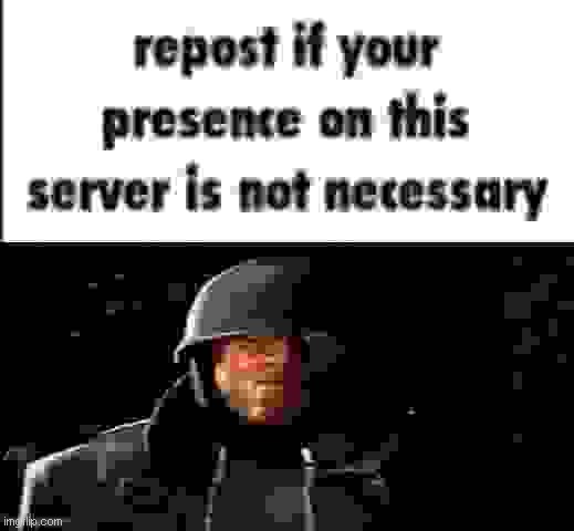 repost if your presence on this server is not necessary | image tagged in repost if your presence on this server is not necessary | made w/ Imgflip meme maker