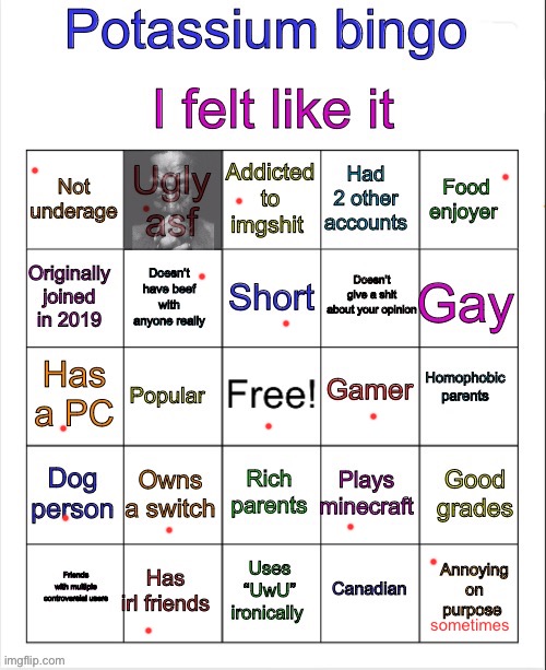 no bingo | sometimes | image tagged in potassium bingo v3 | made w/ Imgflip meme maker