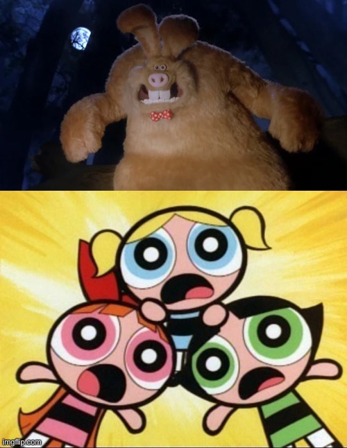 The Powerpuff Girls scared of the Were-Rabbit | image tagged in wererabbit,powerpuff girls,wallace and gromit,memes,cool memes | made w/ Imgflip meme maker