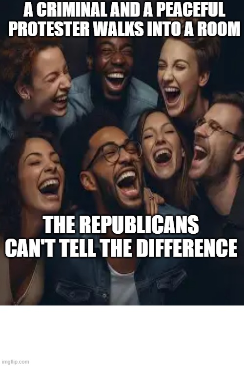 A CRIMINAL AND A PEACEFUL PROTESTER WALKS INTO A ROOM; THE REPUBLICANS CAN'T TELL THE DIFFERENCE | made w/ Imgflip meme maker