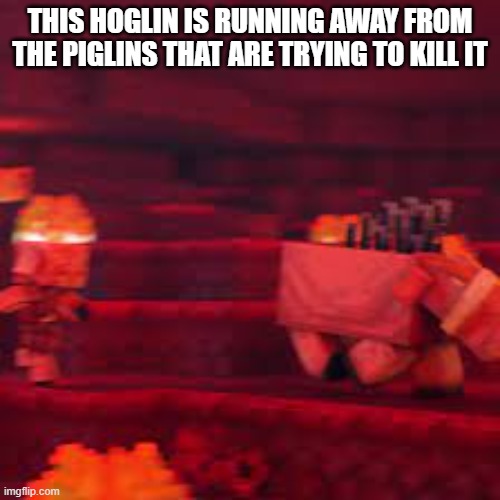 Hoglin Running Away From Piglins Trying To Kill It | THIS HOGLIN IS RUNNING AWAY FROM THE PIGLINS THAT ARE TRYING TO KILL IT | image tagged in hoglin running away from piglins trying to kill it | made w/ Imgflip meme maker