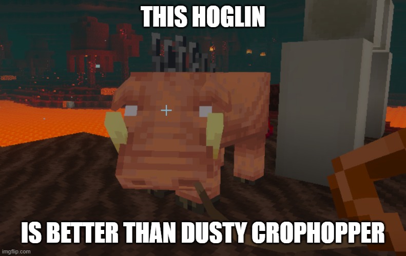 Hoglin | THIS HOGLIN; IS BETTER THAN DUSTY CROPHOPPER | image tagged in hoglin | made w/ Imgflip meme maker
