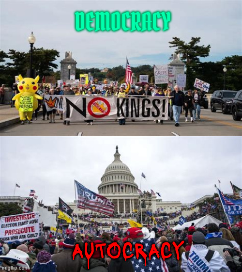 Insurrection Act failure twice by Trump | DEMOCRACY; AUTOCRACY | image tagged in insurrection act failure twice by trump,democracy vs autocracy,remove mike johnson,philanthopy is dead and is going to hell | made w/ Imgflip meme maker
