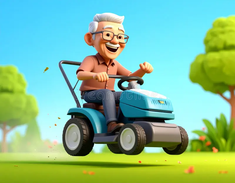 Happy Man Cutting Grass Cartoon Blank Meme Template