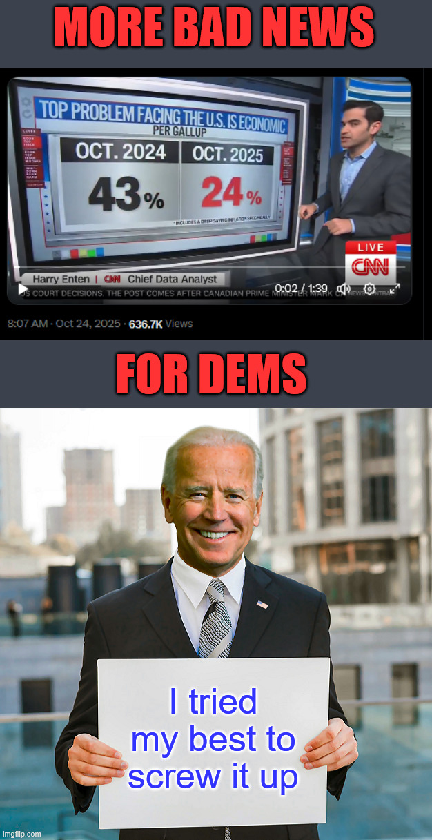 More bad news for dems | MORE BAD NEWS; FOR DEMS; I tried my best to screw it up | image tagged in more bad news,for dems planning to steal the midterms | made w/ Imgflip meme maker