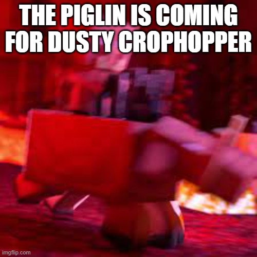 Piglin Riding Hoglin | THE PIGLIN IS COMING FOR DUSTY CROPHOPPER | image tagged in piglin riding hoglin | made w/ Imgflip meme maker