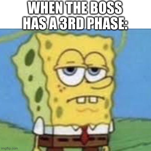 im just bored at that point | WHEN THE BOSS HAS A 3RD PHASE: | image tagged in serious spongebob,bored,funny,memes,gaming,spongebob | made w/ Imgflip meme maker