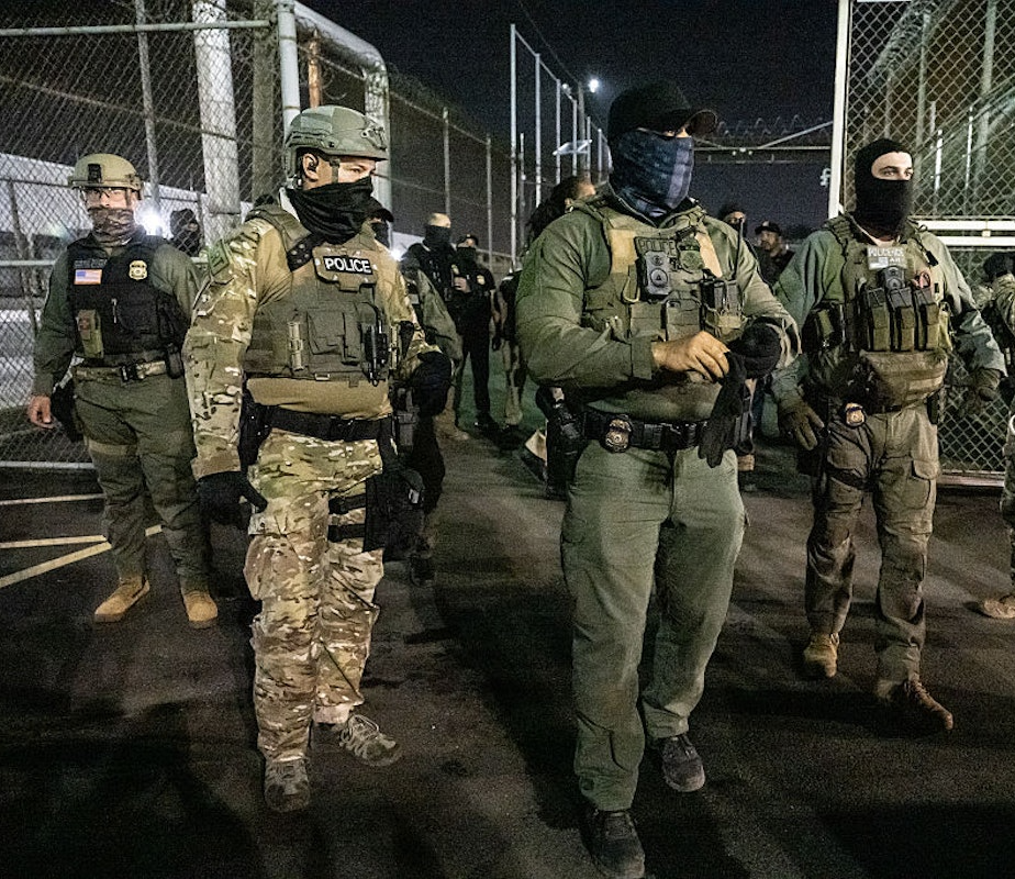 ICE thugs masks and regular police MAGA 1/6 militia pardon Blank Meme Template