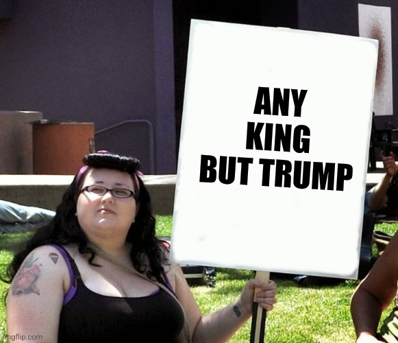 sjw with sign | ANY KING BUT TRUMP | image tagged in sjw with sign | made w/ Imgflip meme maker