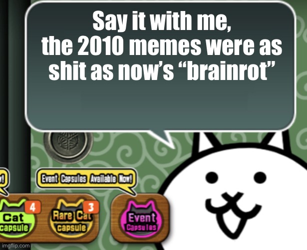 I’m gonna get killed for this aren’t I | Say it with me, the 2010 memes were as shit as now’s “brainrot” | image tagged in the basic cat says something | made w/ Imgflip meme maker