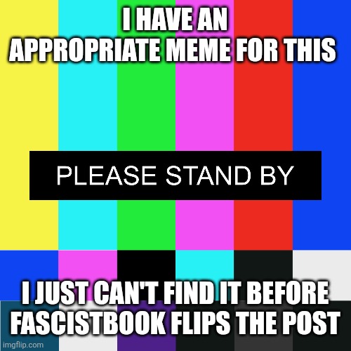 I HAVE AN APPROPRIATE MEME FOR THIS; I JUST CAN'T FIND IT BEFORE FASCISTBOOK FLIPS THE POST | image tagged in hang on | made w/ Imgflip meme maker