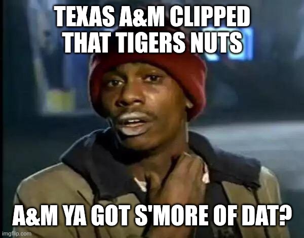 Y'all Got Any More Of That Meme | TEXAS A&M CLIPPED THAT TIGERS NUTS; A&M YA GOT S'MORE OF DAT? | image tagged in memes,y'all got any more of that | made w/ Imgflip meme maker