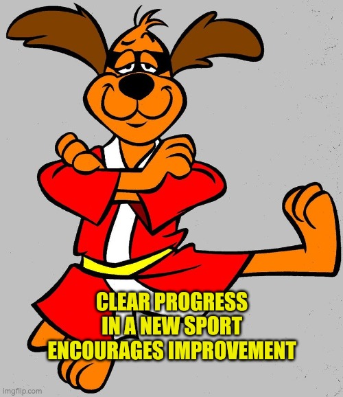 Clear progress in a new sport encourages progress | CLEAR PROGRESS IN A NEW SPORT ENCOURAGES IMPROVEMENT | image tagged in hong kong phooey,encouragement,growth,progress,autism | made w/ Imgflip meme maker