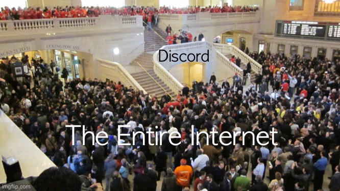 Internet when Discord In 2025 for no reason: | Discord; The Entire Internet | image tagged in everyone go crazy at one thing,funny memes | made w/ Imgflip meme maker