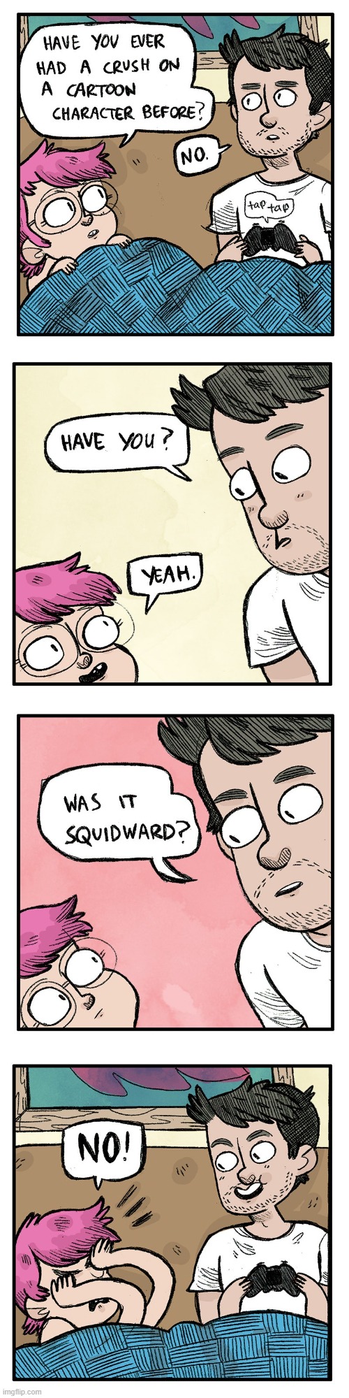 A thread of comics from 'Our Super Adventure' by Sarah Graley! (Congrats to everyone who voted for this series in the poll!) | image tagged in crush,cartoon,character,cartoon character,spongebob squarepants,squidward | made w/ Imgflip meme maker