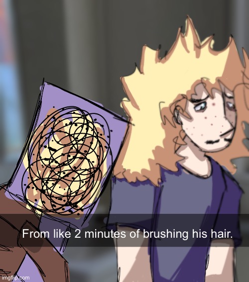 Leave that little guy alone | From like 2 minutes of brushing his hair. | image tagged in dhchsjcndd | made w/ Imgflip meme maker