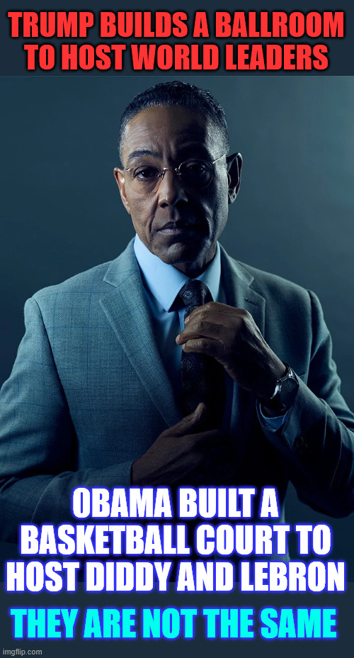 They are not the same | TRUMP BUILDS A BALLROOM TO HOST WORLD LEADERS; 0BAMA BUILT A BASKETBALL COURT TO HOST DIDDY AND LEBRON; THEY ARE NOT THE SAME | image tagged in they are not the same | made w/ Imgflip meme maker