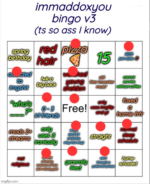 immaddoxyou bingo v3 | image tagged in immaddoxyou bingo v3 | made w/ Imgflip meme maker